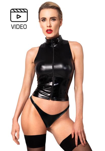 F324 Glam Wetlook-Top mit PVC Korsett